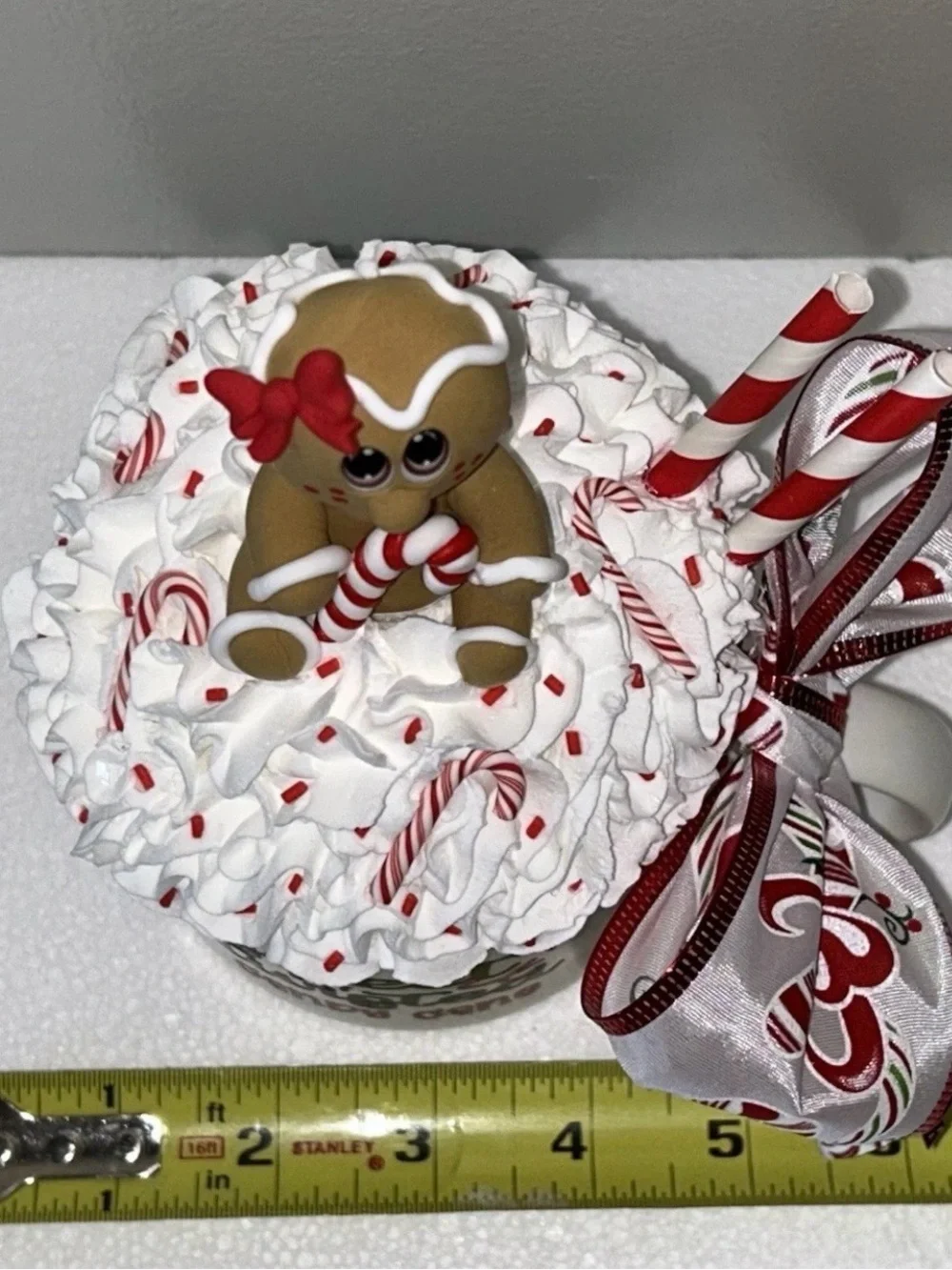 Sweet but Twisted Candy Cane Fake Gingerbread Holiday Mug Decor - Handmade